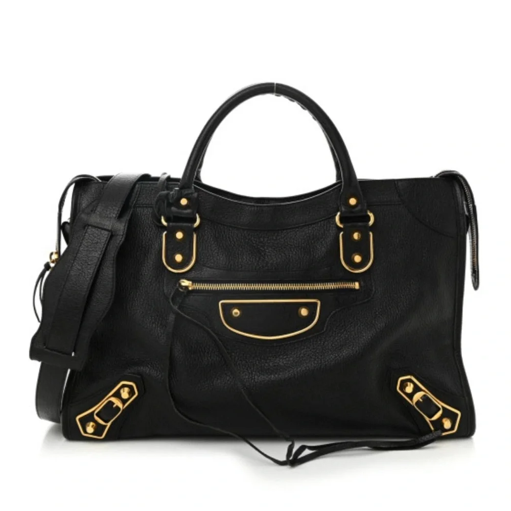 Auth Balenciaga Medium City Bag Black Gold Metallic Edge Chèvre leather LIKE NEW - Picture 4 of 11